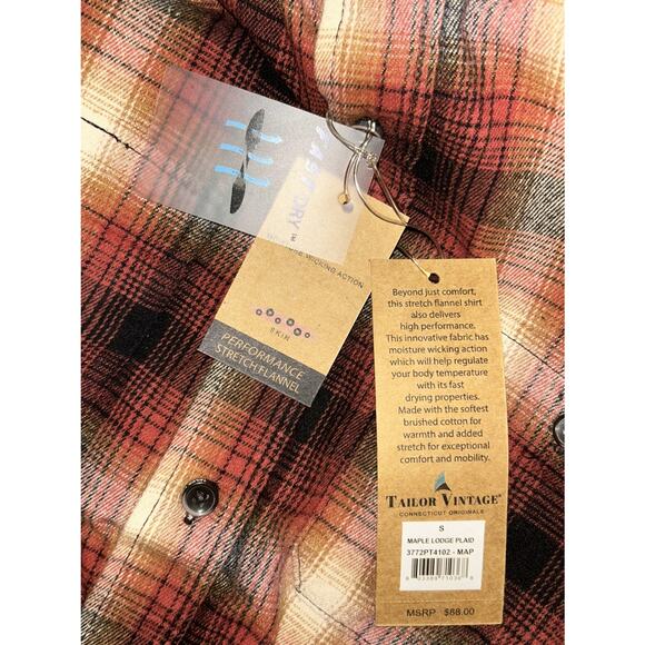 NWT Tailor Vintage Luxe Performance Stretch Plaid Flannel Shirt Small - Picture 8 of 8